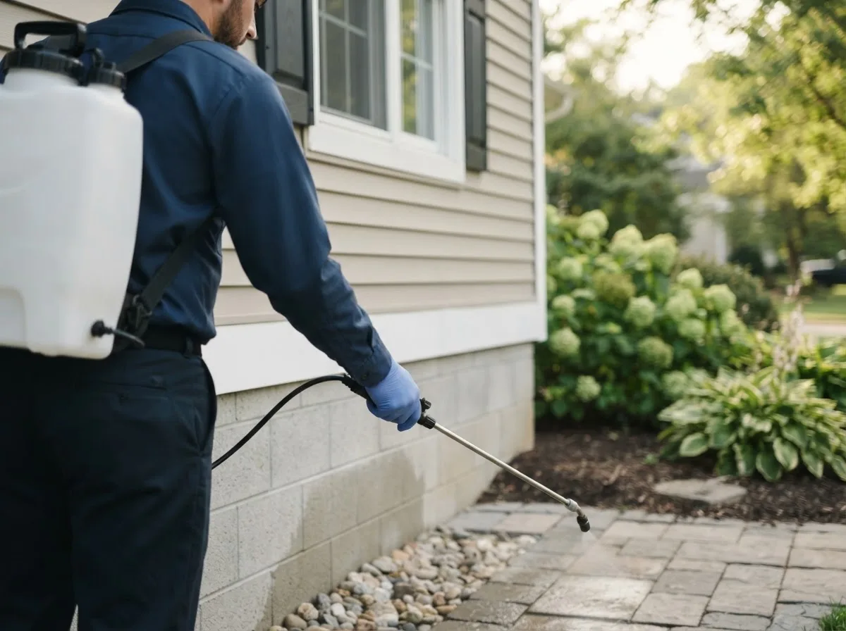 Pest control technician inspecting a home in Cottondale, FL
